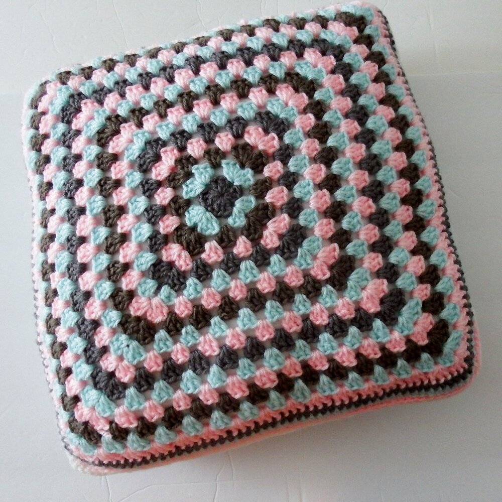 Granny Square Hand Crocheted Décor Pillow. 19" x 19"